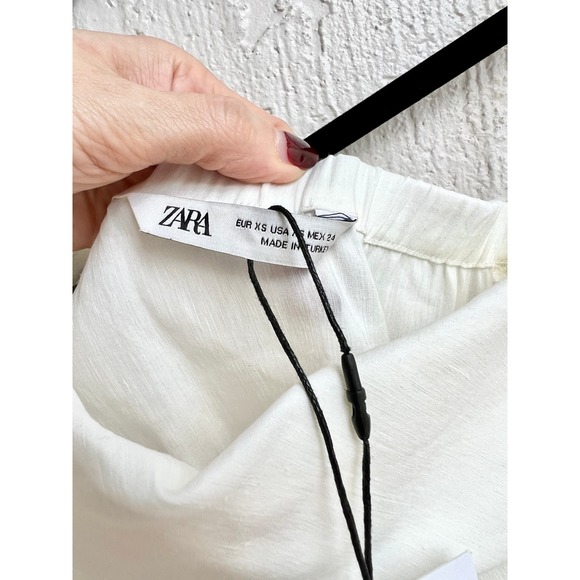 NWT Zara One Shoulder Asymmetrical Pleated Linen Blend Top White Women XS - Picture 7 of 8